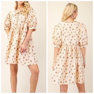 Gigio Boutique‎ Floral Puff Sleeve Oversized Floral Mini Dress In Sand Size S